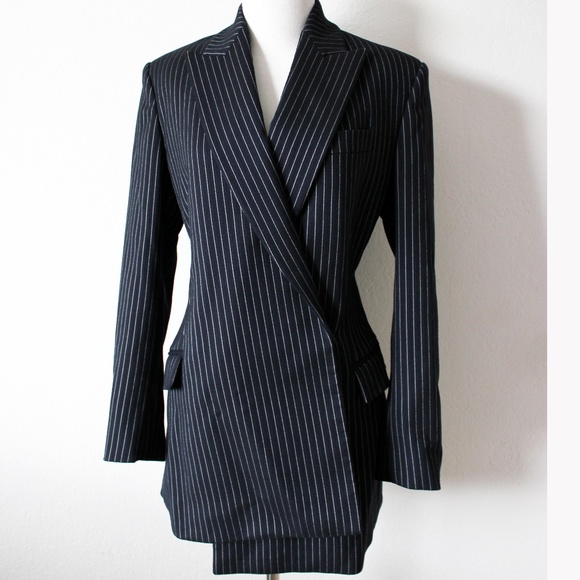 Stella McCartney Classic Pinstripe Asymmetric Wool Blend Jacket Coat Blazer, 38 - Picture 4 of 14